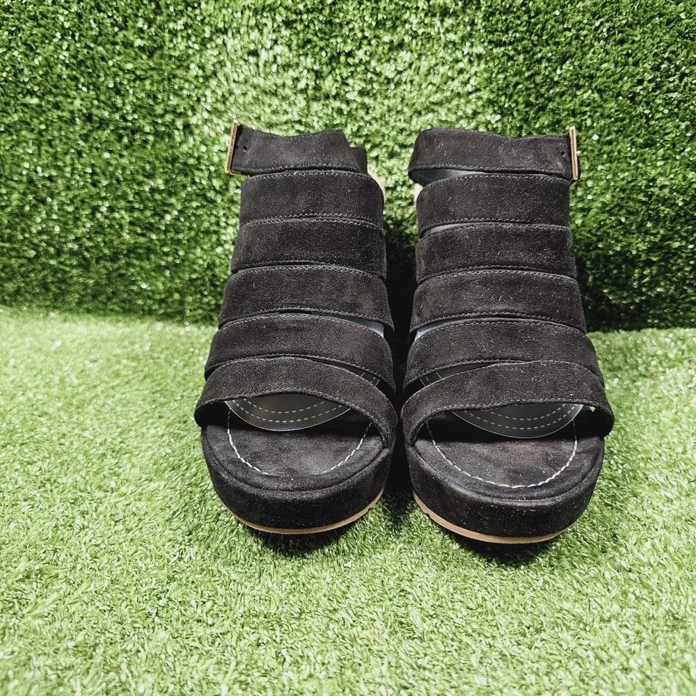 Tory Burch Bailey Black Strappy Espadrille Wedge Sandals Womens Size 8.5